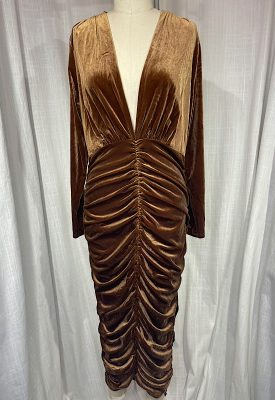 la boudoir miami vintage 80s gold velvet rouched dress (1)