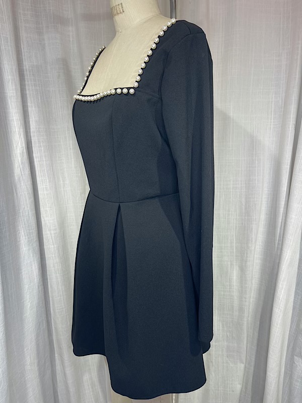 Vintage 90s Black Dress with Pearls - Image 3