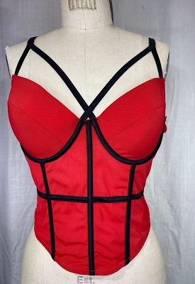 la boudoir miami vintage inspired red and black color block bustier (4)