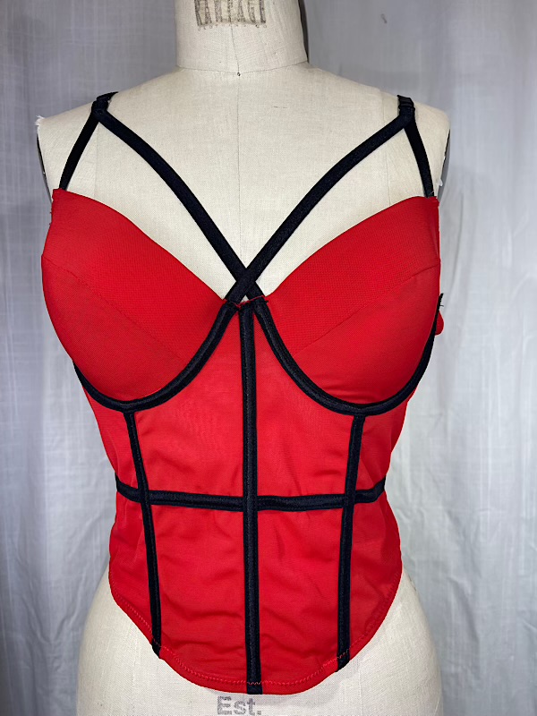 la boudoir miami vintage inspired red and black color block bustier (4)