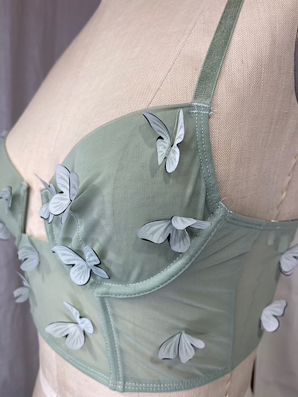la boudoir miami vintage inspired green sheer butterfly short bustier (2)
