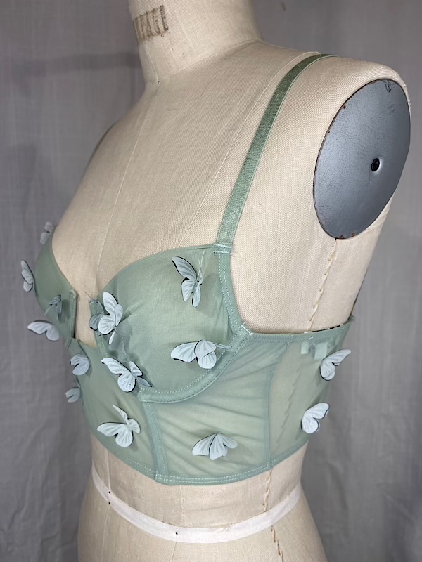 la boudoir miami vintage inspired green sheer butterfly short bustier (2)
