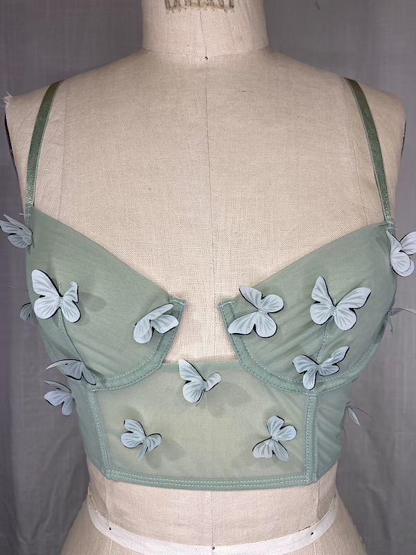 la boudoir miami vintage inspired green sheer butterfly short bustier (2)