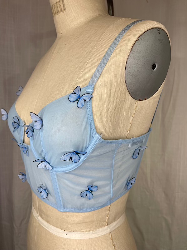 la boudoir miami vintage inspired blue sheer butterfly short bustier (2)
