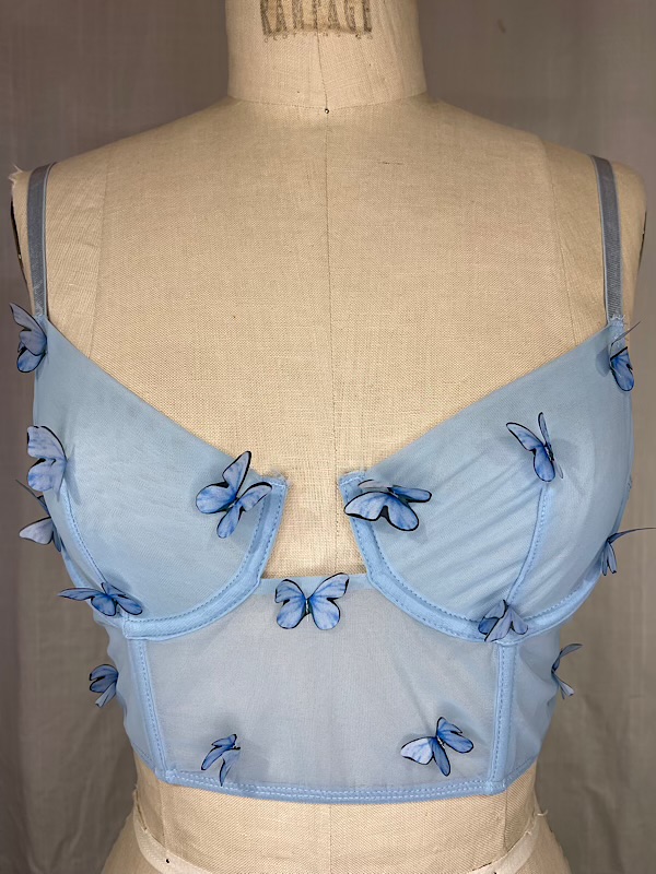 la boudoir miami vintage inspired blue sheer butterfly short bustier (2)