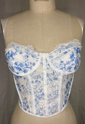 la boudoir miami vintage inspired blue and white flower print lace bustier (3)