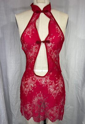 la boudoir miami vintage 90s red lace chinese inspired apron nightgown (1)