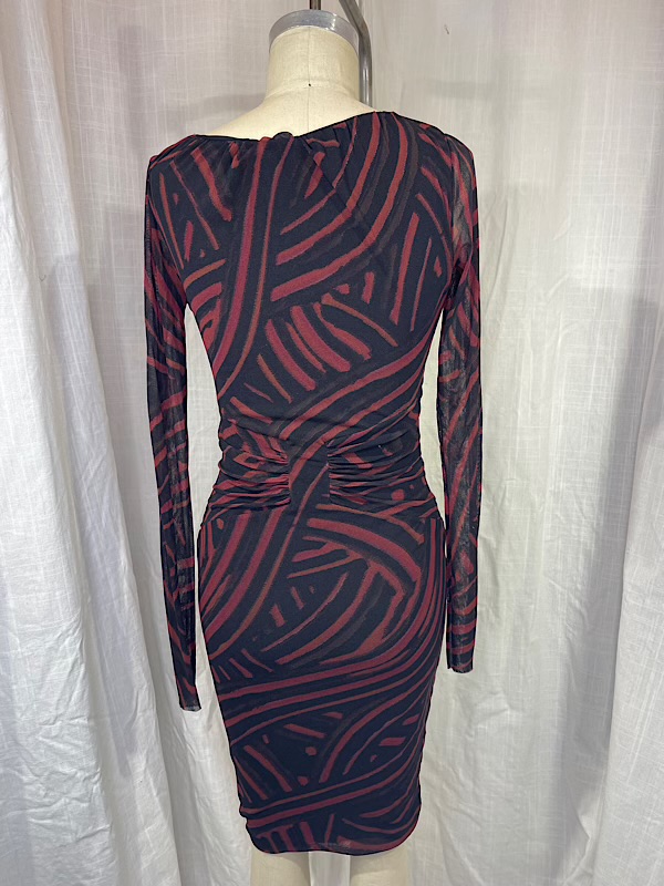 la boudoir miami vintage 90s red and black swirl print stretch dress (2)
