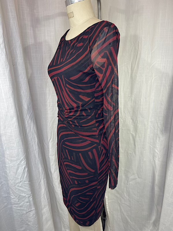 la boudoir miami vintage 90s red and black swirl print stretch dress (2)