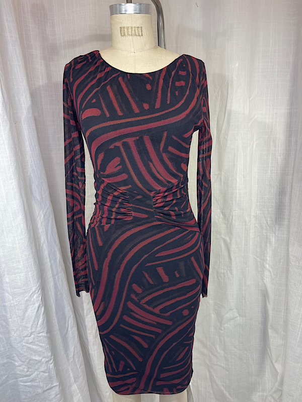 la boudoir miami vintage 90s red and black swirl print stretch dress (2)