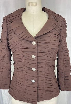 la boudoir miami vintage 90s brown gathered blazer with rhinestone buttons (3)