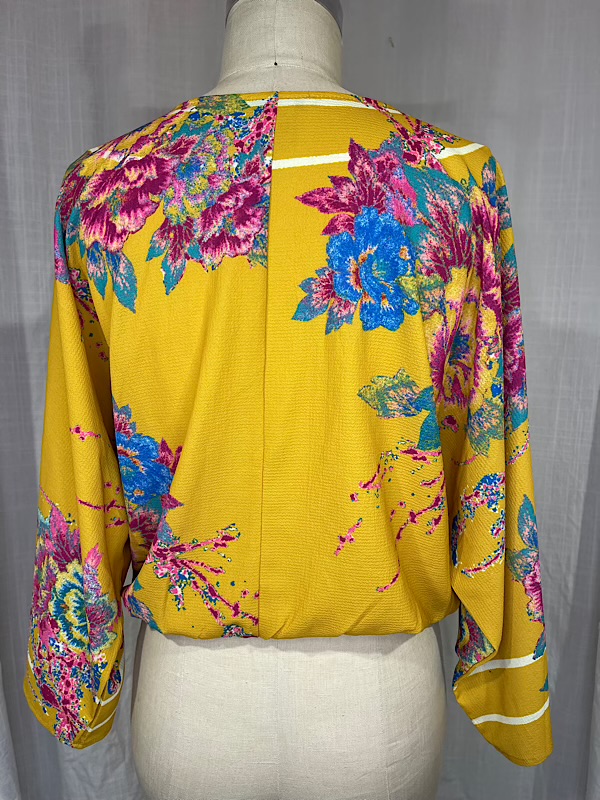 la boudoir miami vintage inspired 70s yellow and pink floral kimono wrap style blouse (2)