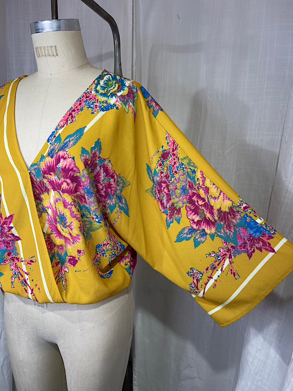 la boudoir miami vintage inspired 70s yellow and pink floral kimono wrap style blouse (2)