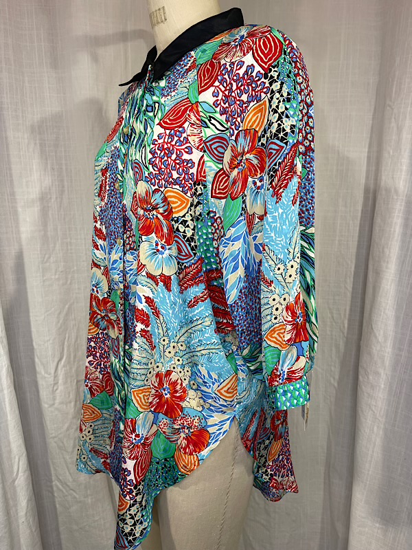 la boudoir miami vintage 80s blue and orange floral overized blouse (2)