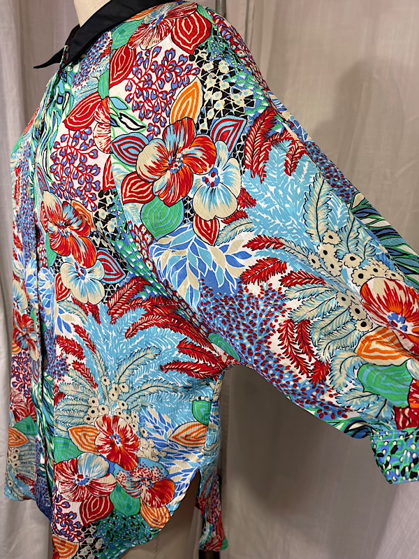 la boudoir miami vintage 80s blue and orange floral overized blouse (2)