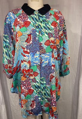 la boudoir miami vintage 80s blue and orange floral overized blouse (2)
