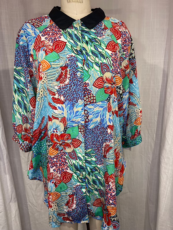 la boudoir miami vintage 80s blue and orange floral overized blouse (2)