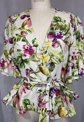 la boudoir miami vintage inspired 70s beige linen fruit print wrap blouse (2)