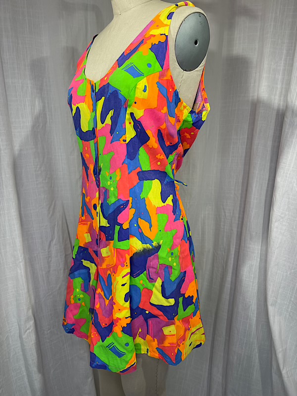 la boudoir miami vintage 90s neon abstract print short romper (3)