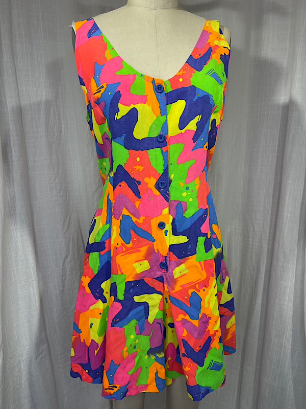 la boudoir miami vintage 90s neon abstract print short romper (3)
