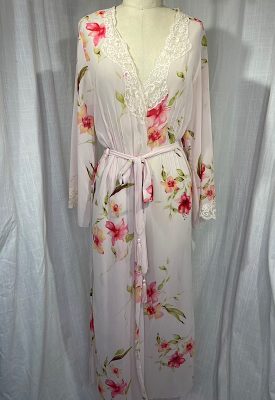 la boudoir miami vintage 90s pink flower print lace long robe (3)