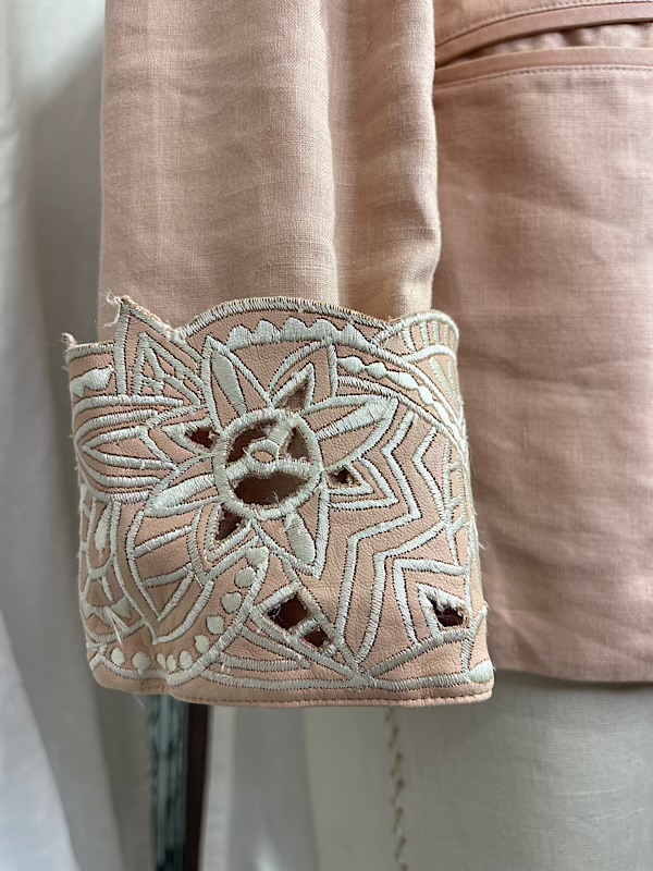 la boudoir miami vintage 80s peach linen and leather embroidered over-sized blazer (3)