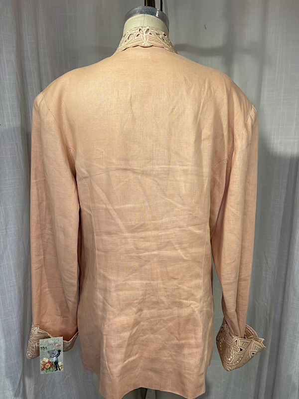 la boudoir miami vintage 80s peach linen and leather embroidered over-sized blazer (3)