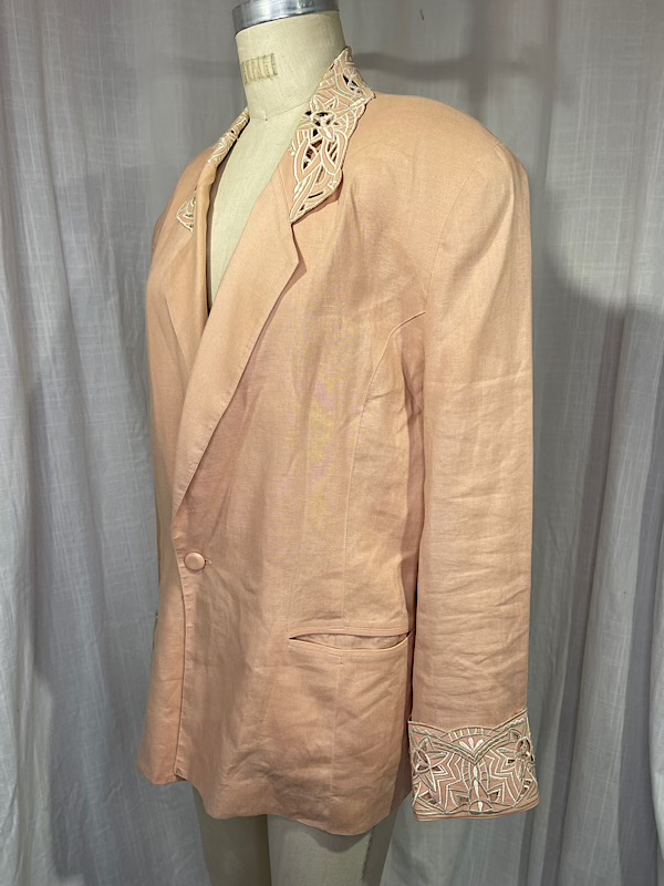 la boudoir miami vintage 80s peach linen and leather embroidered over-sized blazer (3)