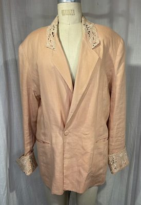la boudoir miami vintage 80s peach linen and leather embroidered over-sized blazer (3)