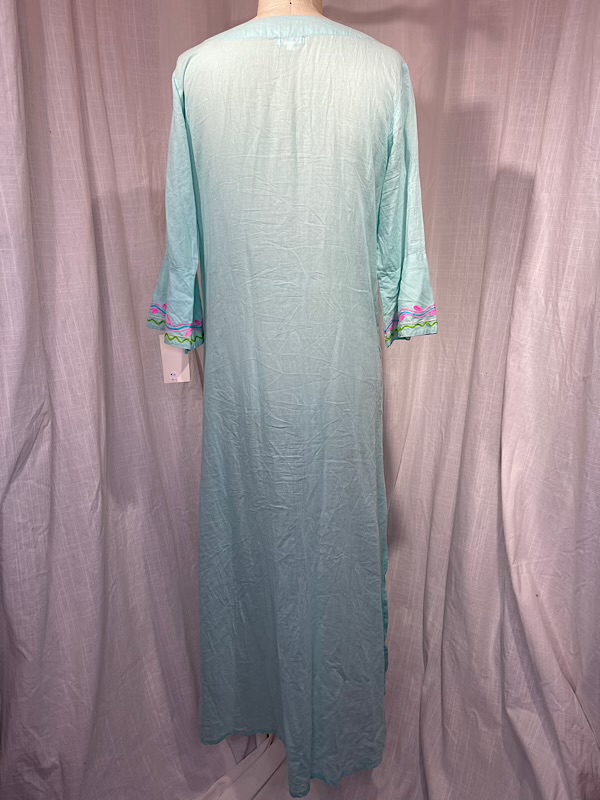 la boudoir miami vintage 90s turquoise flower embroidered kaftan (3)