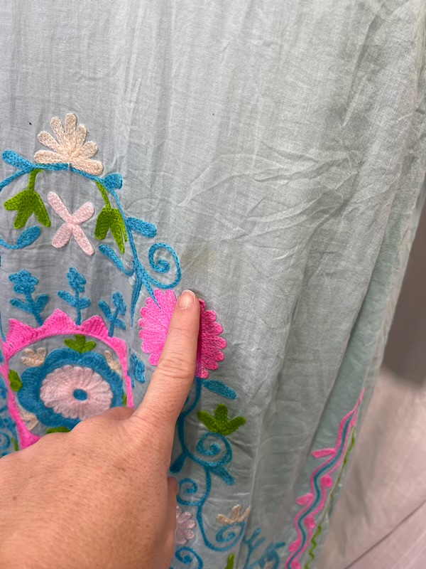 la boudoir miami vintage 90s turquoise flower embroidered kaftan (3)