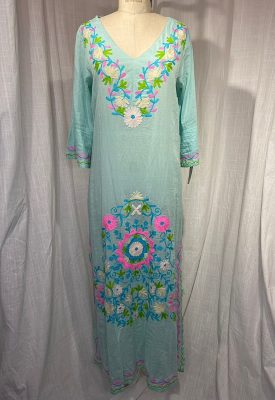 la boudoir miami vintage 90s turquoise flower embroidered kaftan (3)