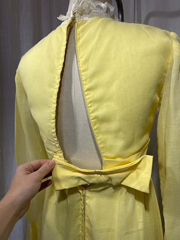 la boudoir miami vintage 60s yellow and white lace long victorian peasant dress (2)