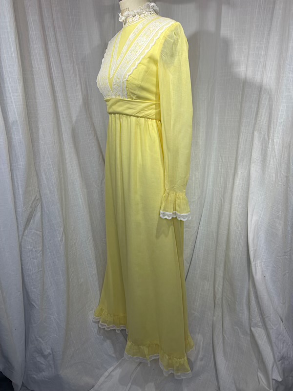 la boudoir miami vintage 60s yellow and white lace long victorian peasant dress (2)