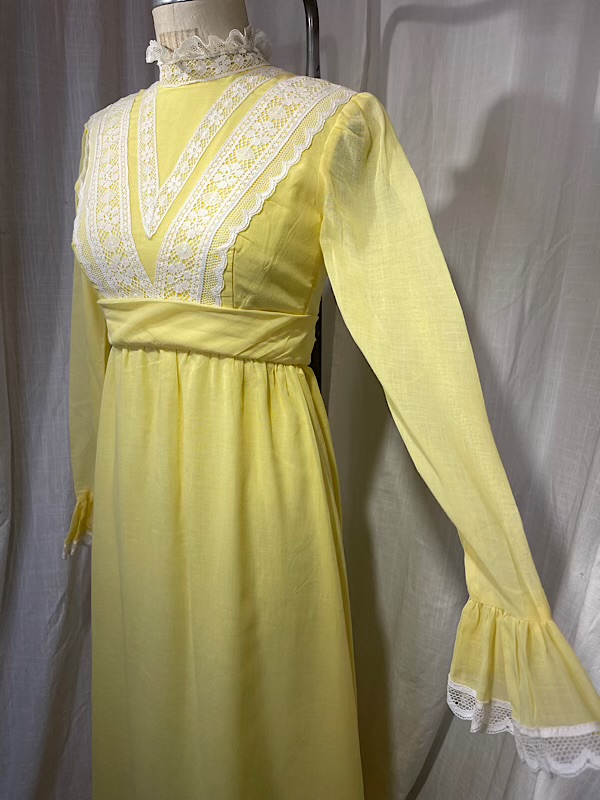 la boudoir miami vintage 60s yellow and white lace long victorian peasant dress (2)