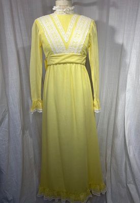 la boudoir miami vintage 60s yellow and white lace long victorian peasant dress (2)
