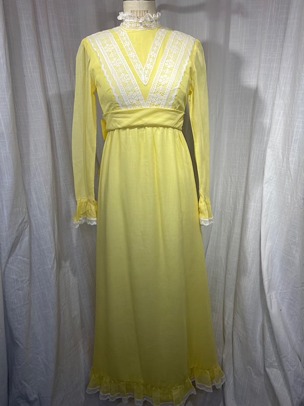 la boudoir miami vintage 60s yellow and white lace long victorian peasant dress (2)