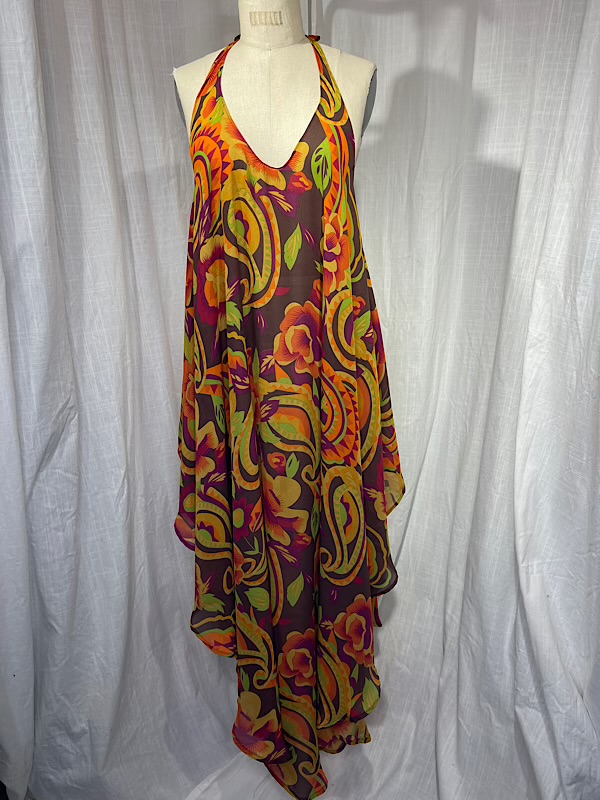 la boudoir miami vintage inspired orange flower print halter beach cover-up (2)