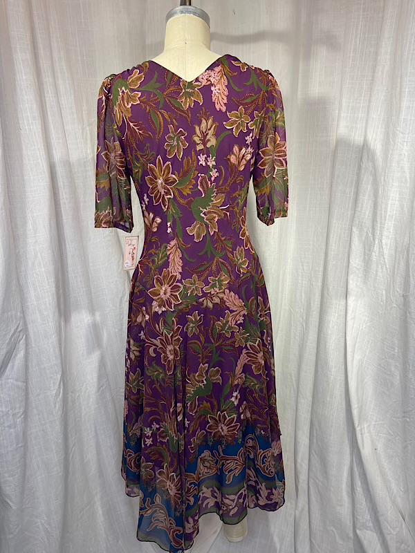 la boudoir miami vintage y2k purple flower print hankerchief hem dress (2)