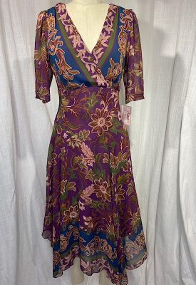 la boudoir miami vintage y2k purple flower print hankerchief hem dress (2)