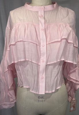 la boudoir miami vintage inspired pink ruffled semi sheer button down blouse (2)