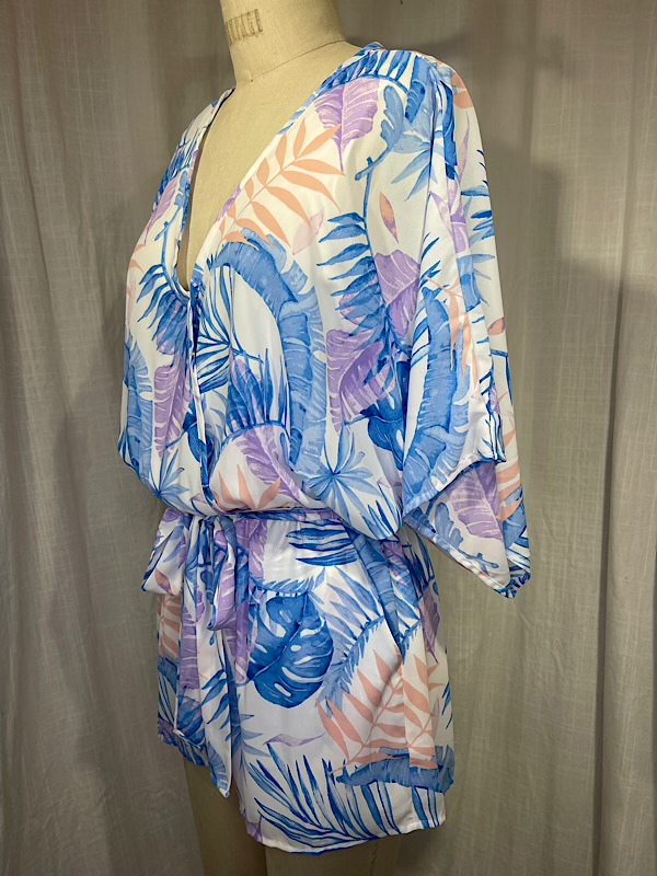 la boudoir miami vintage inspired white and purple palm frond print short romper (3)