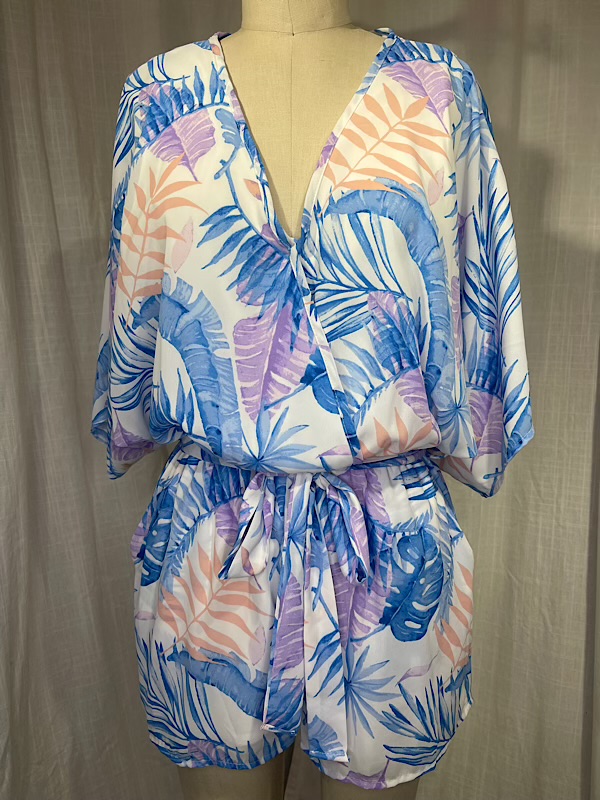 la boudoir miami vintage inspired white and purple palm frond print short romper (3)