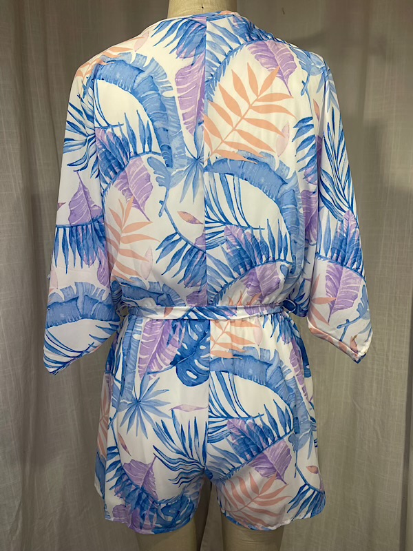 la boudoir miami vintage inspired white and purple palm frond print short romper (3)