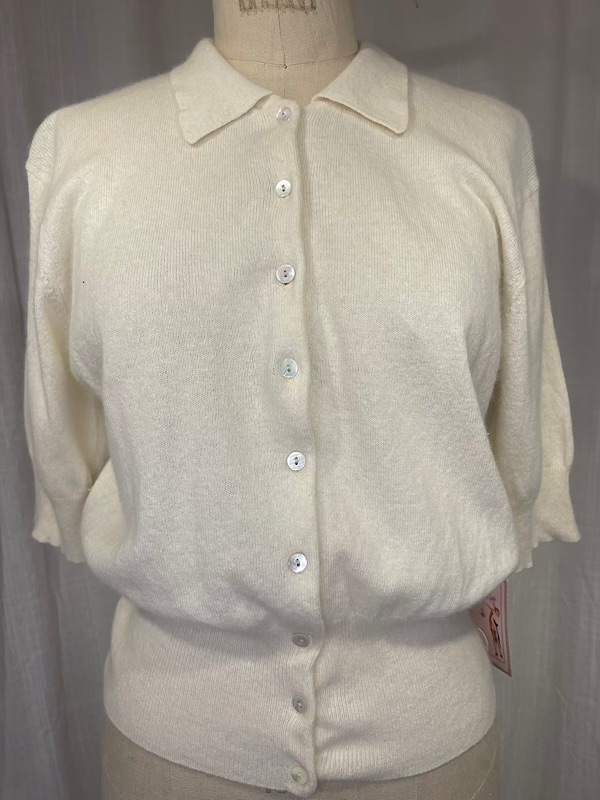 la boudoir miami vintage 70s cream short sleeve cardigan sweater (2)