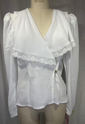 la boudoir miami vintage 80s white wrap blouse with pleated collar lace trimmed (3)