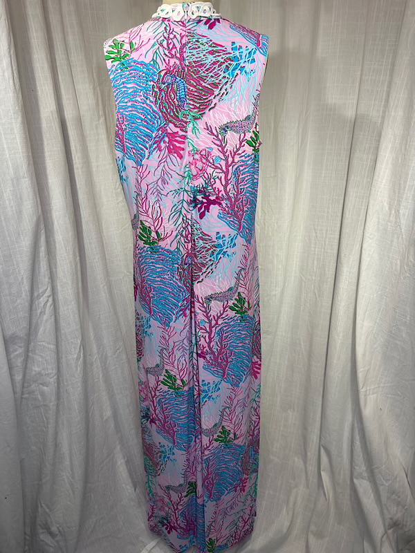 la boudoir miami vintage 90s purple coral and seahorse print maxi dress pappagallo (5)