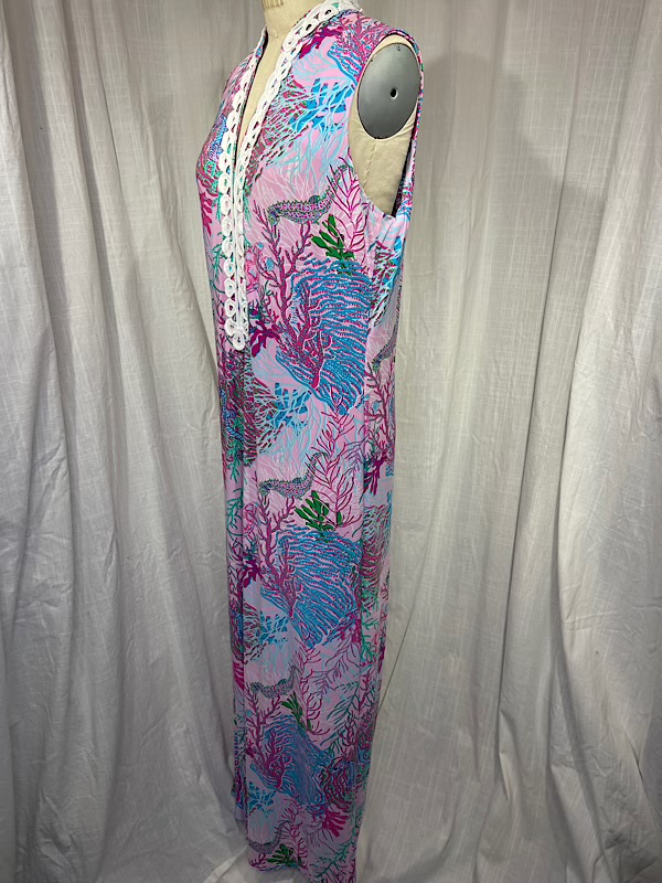 la boudoir miami vintage 90s purple coral and seahorse print maxi dress pappagallo (5)