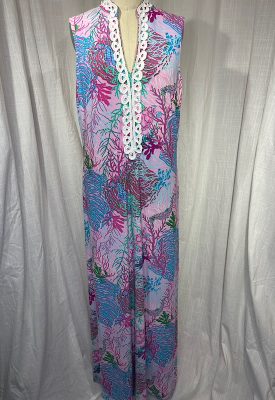 la boudoir miami vintage 90s purple coral and seahorse print maxi dress pappagallo (2)