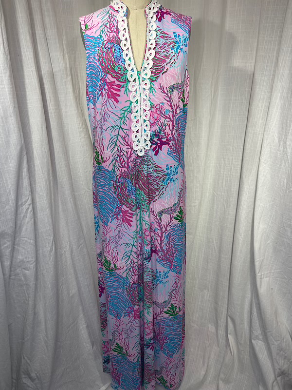 la boudoir miami vintage 90s purple coral and seahorse print maxi dress pappagallo (2)